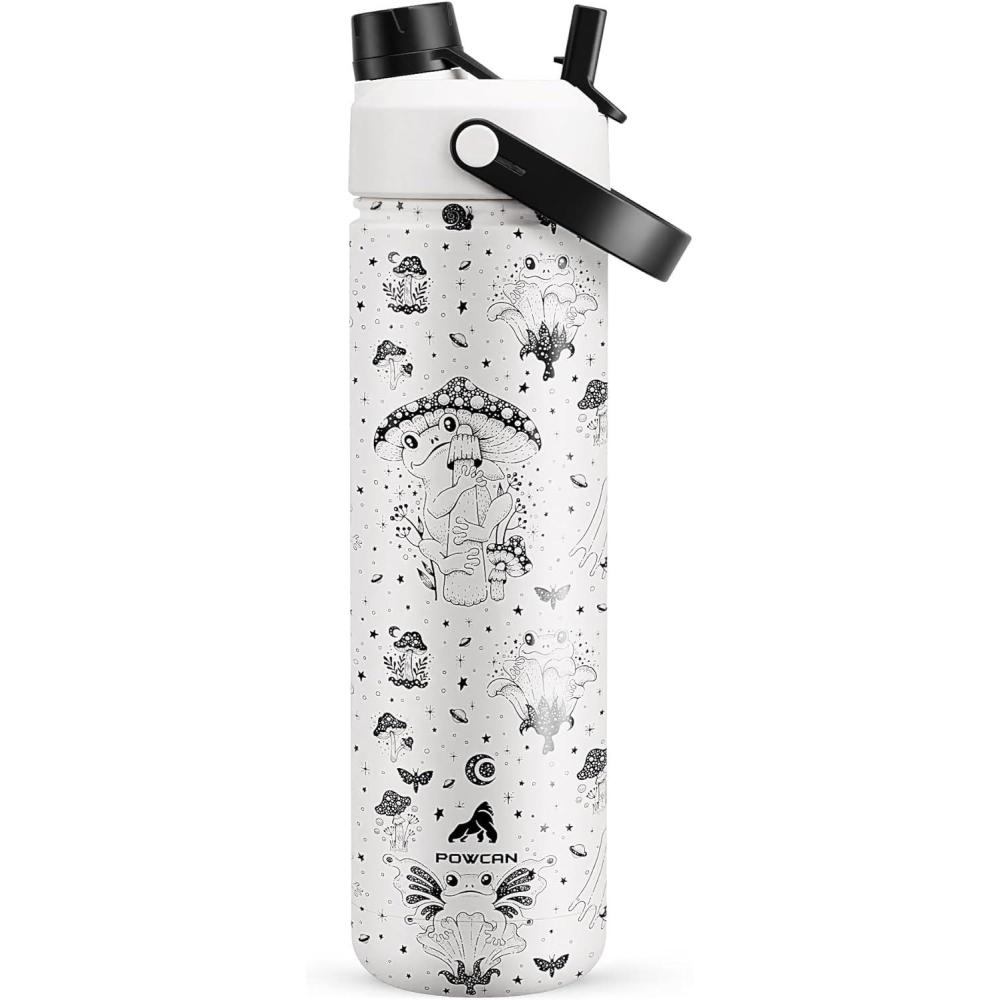 imagePOWCAN 26 oz Insulated Water Bottle with 2in1 Straw and Spout Lid Keep Cold 24H LeakProof Fits in Car Cup Holder Stainless Steel Water Bottle for Sports Travel and School Cotton CandySwamp Doodle