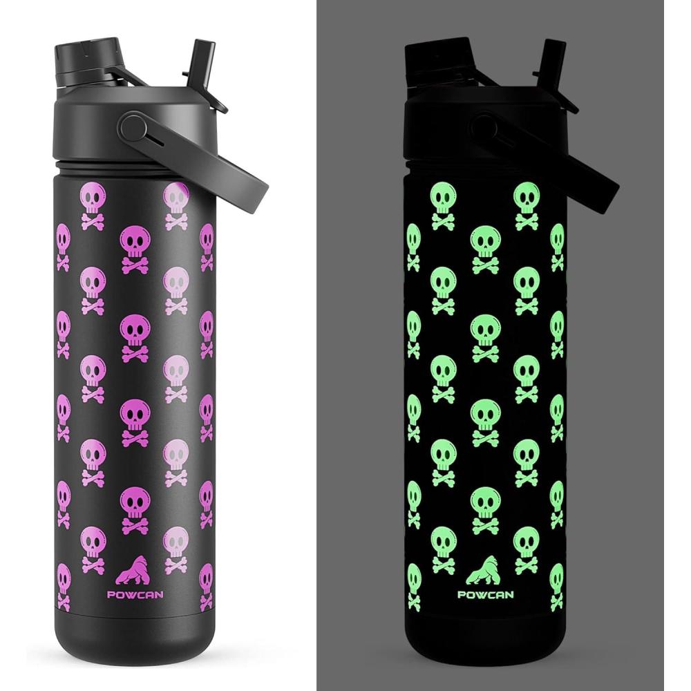 imagePOWCAN 26 oz Insulated Water Bottle with 2in1 Straw and Spout Lid Keep Cold 24H LeakProof Fits in Car Cup Holder Stainless Steel Water Bottle for Sports Travel and School Cotton CandyDeadly Cute Luminous