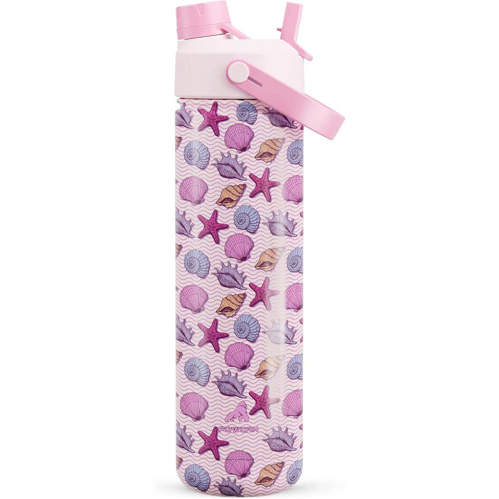 imagePOWCAN 26 oz Insulated Water Bottle with 2in1 Straw and Spout Lid Keep Cold 24H LeakProof Fits in Car Cup Holder Stainless Steel Water Bottle for Sports Travel and School Cotton CandySeashell Sonata