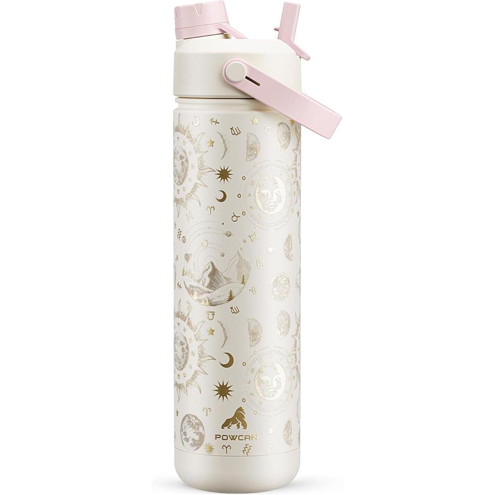 imagePOWCAN 26 oz Insulated Water Bottle with 2in1 Straw and Spout Lid Keep Cold 24H LeakProof Fits in Car Cup Holder Stainless Steel Water Bottle for Sports Travel and School Cotton CandyStellar Dream