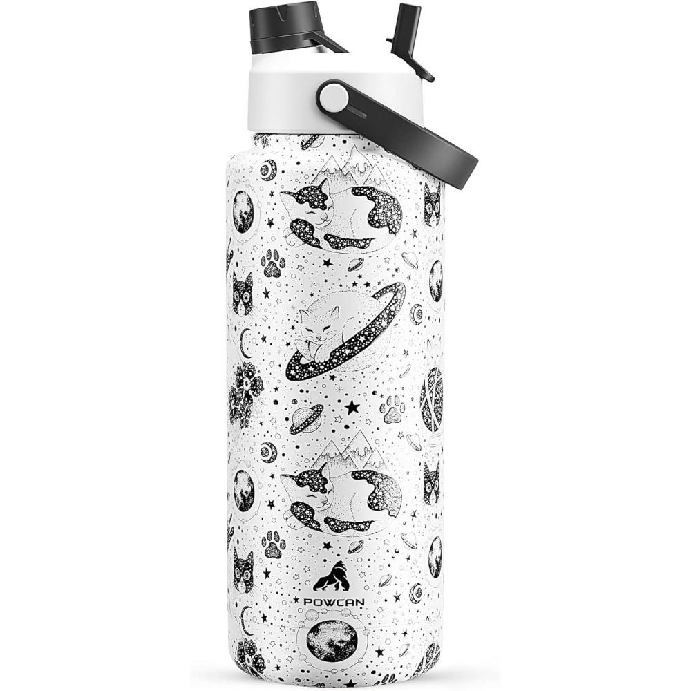 imagePOWCAN 26 oz Insulated Water Bottle with 2in1 Straw and Spout Lid Keep Cold 24H LeakProof Fits in Car Cup Holder Stainless Steel Water Bottle for Sports Travel and School Cotton CandyOracle Kittens