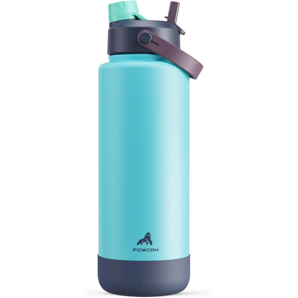 imagePOWCAN 40 oz Insulated Water Bottle with 2in1 Straw and Spout Lid Keep Cold 24H LeakProof BPAFree Double Wall Stainless Steel Water Bottle for Sports Gym Travel and School Be FreeBig Wave