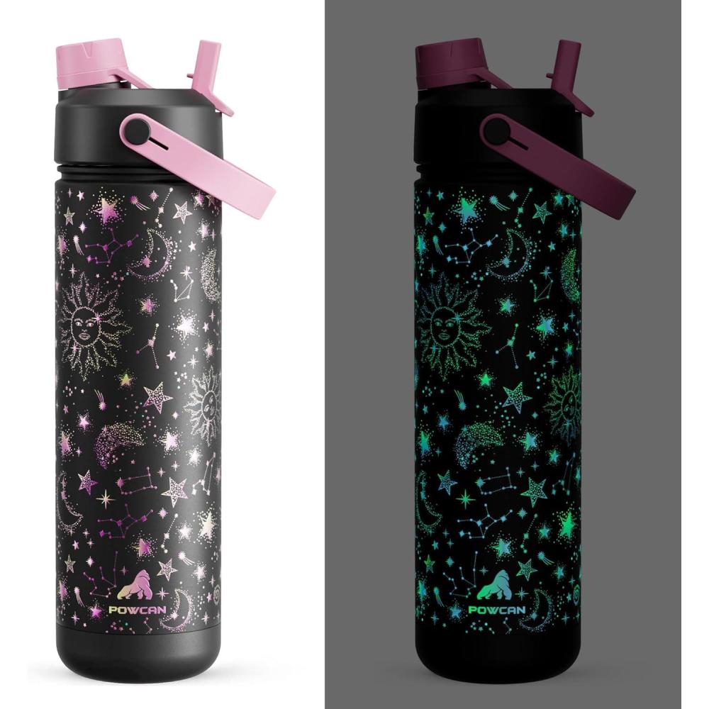 imagePOWCAN 40 oz Insulated Water Bottle with 2in1 Straw and Spout Lid Keep Cold 24H LeakProof BPAFree Double Wall Stainless Steel Water Bottle for Sports Gym Travel and School Be FreeTwinkling Galaxy Luminous