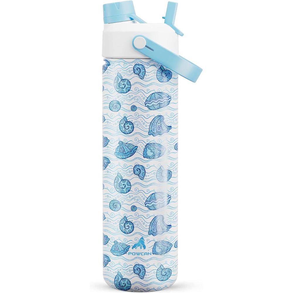 imagePOWCAN 40 oz Insulated Water Bottle with 2in1 Straw and Spout Lid Keep Cold 24H LeakProof BPAFree Double Wall Stainless Steel Water Bottle for Sports Gym Travel and School Be FreeTidal Echo