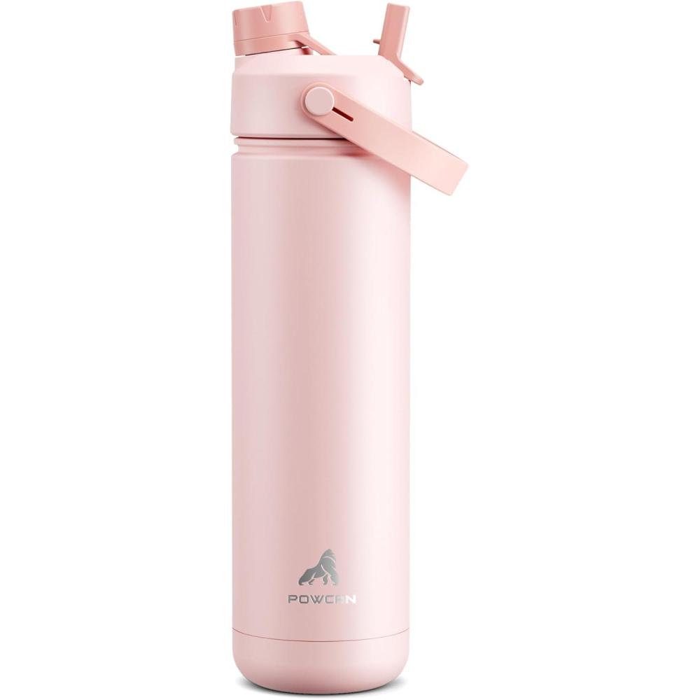 imagePOWCAN 40 oz Insulated Water Bottle with 2in1 Straw and Spout Lid Keep Cold 24H LeakProof BPAFree Double Wall Stainless Steel Water Bottle for Sports Gym Travel and School Be FreeCotton Candy