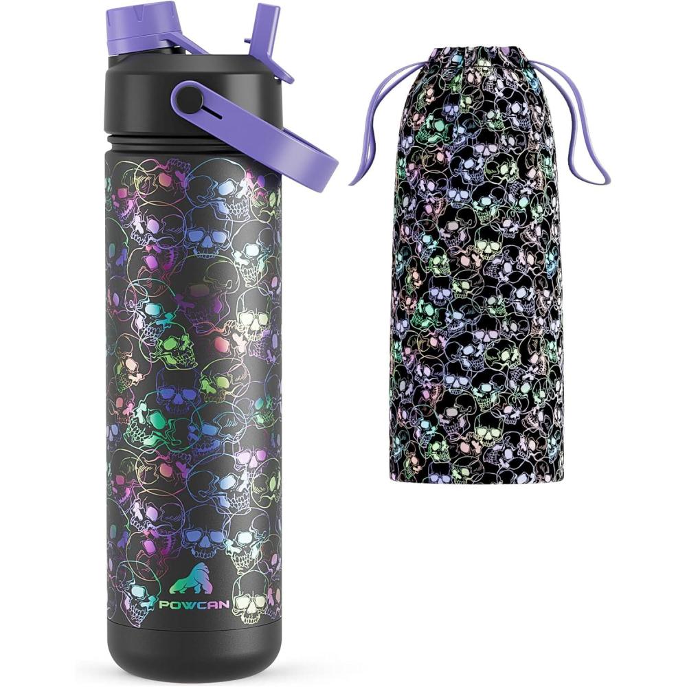 imagePOWCAN 40 oz Insulated Water Bottle with 2in1 Straw and Spout Lid Keep Cold 24H LeakProof BPAFree Double Wall Stainless Steel Water Bottle for Sports Gym Travel and School Be FreeLuminous Souls Luminous