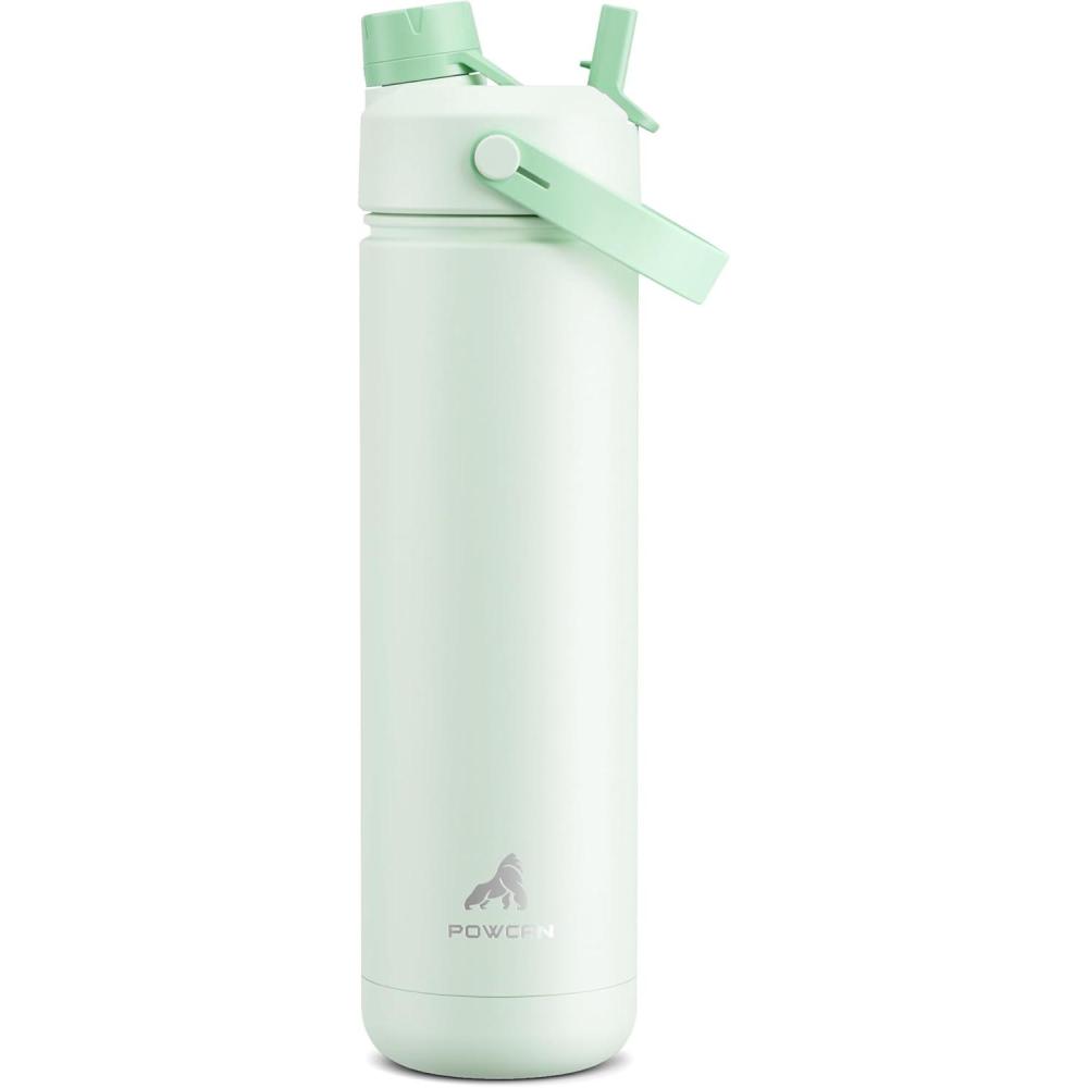 imagePOWCAN 40 oz Insulated Water Bottle with 2in1 Straw and Spout Lid Keep Cold 24H LeakProof BPAFree Double Wall Stainless Steel Water Bottle for Sports Gym Travel and School Be FreeMint