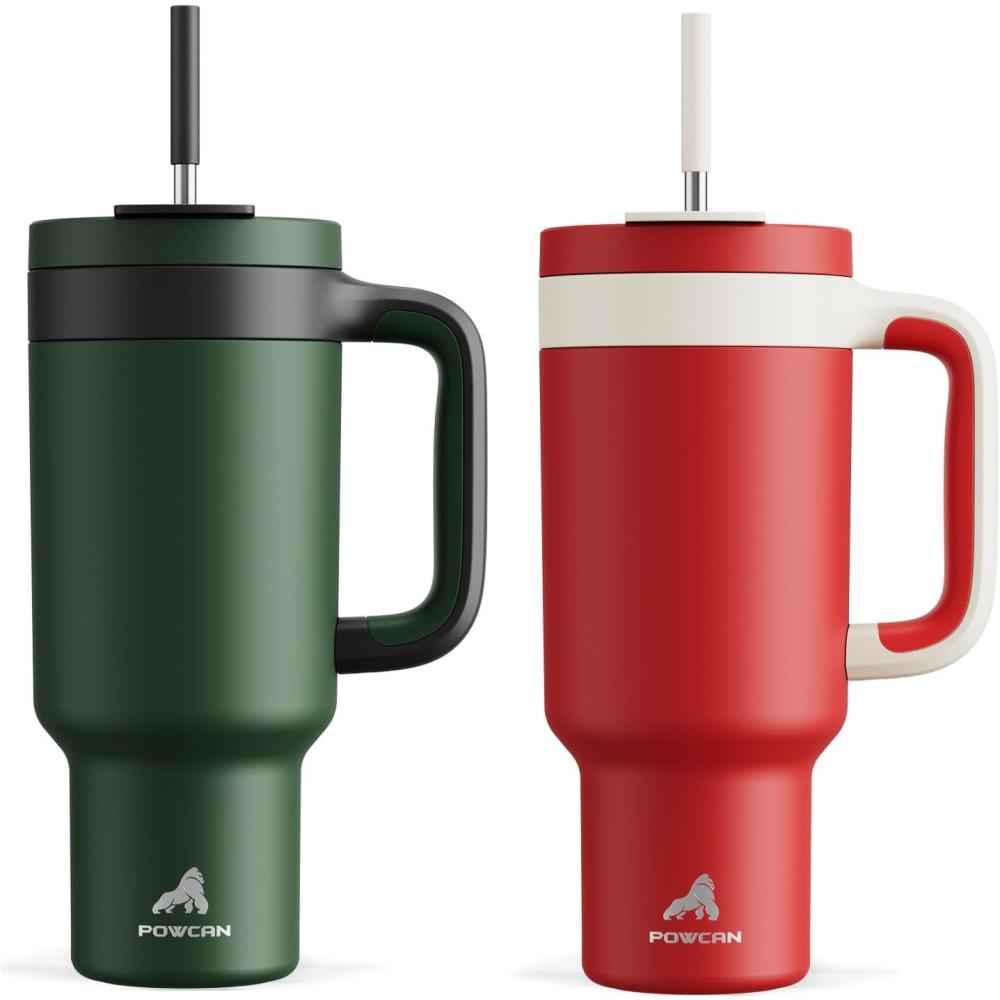 imagePOWCAN 40 oz Tumbler with Handle 2 Pack 2in1 Straw ampamp Sip Lid Leakproof Dishwasher Safe Insulated Stainless Steel Coffee Mug Keeps Cold for 34 Hours Fits in Car Cup HolderForest ampamp Passion