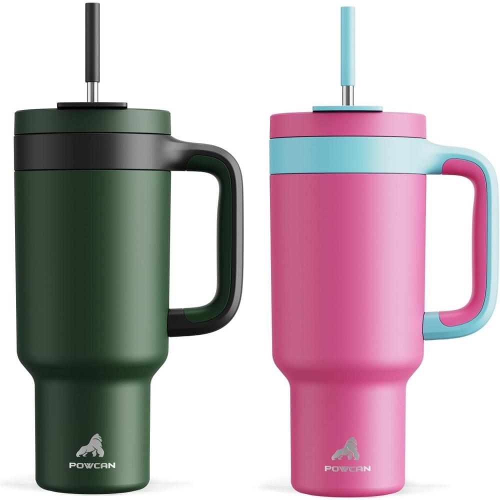 imagePOWCAN 40 oz Tumbler with Handle 2 Pack 2in1 Straw ampamp Sip Lid Leakproof Dishwasher Safe Insulated Stainless Steel Coffee Mug Keeps Cold for 34 Hours Fits in Car Cup HolderForest ampamp Barbie