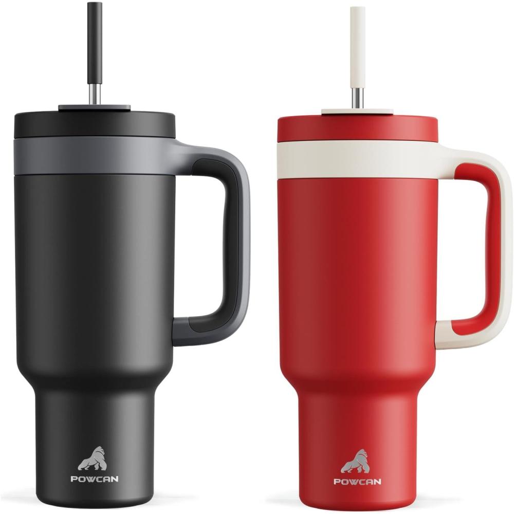 imagePOWCAN 40 oz Tumbler with Handle 2 Pack 2in1 Straw ampamp Sip Lid Leakproof Dishwasher Safe Insulated Stainless Steel Coffee Mug Keeps Cold for 34 Hours Fits in Car Cup HolderMight ampamp Passion