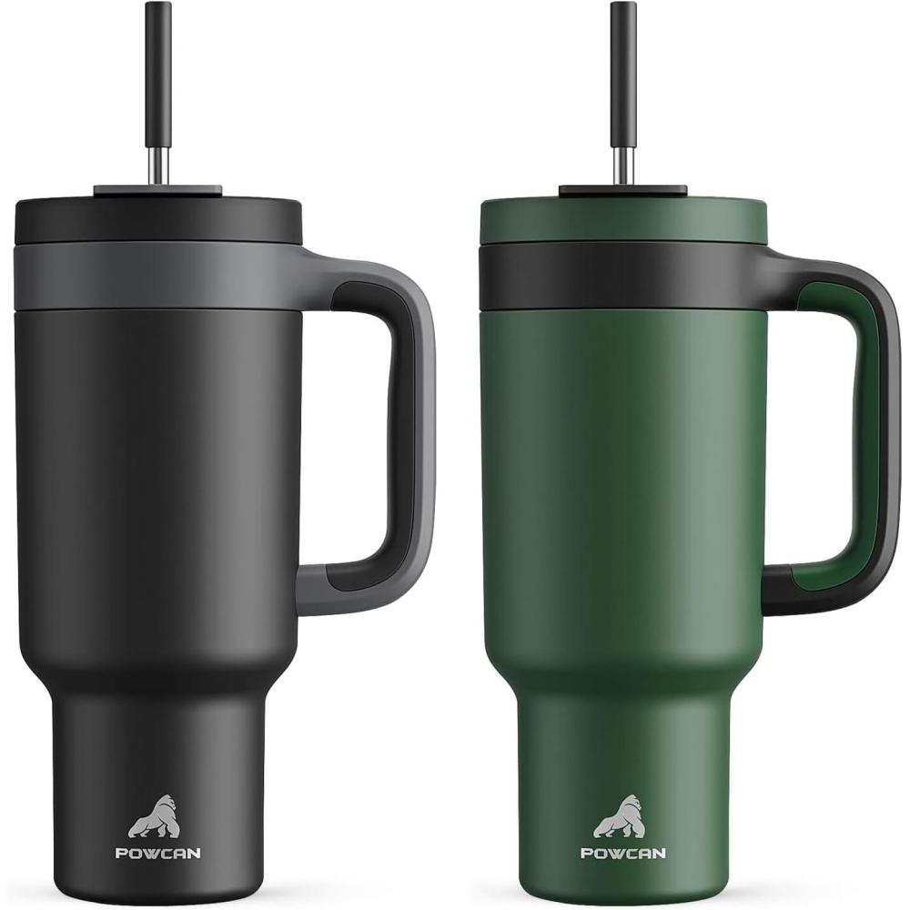 imagePOWCAN 40 oz Tumbler with Handle 2 Pack 2in1 Straw ampamp Sip Lid Leakproof Dishwasher Safe Insulated Stainless Steel Coffee Mug Keeps Cold for 34 Hours Fits in Car Cup HolderMight ampamp Forest