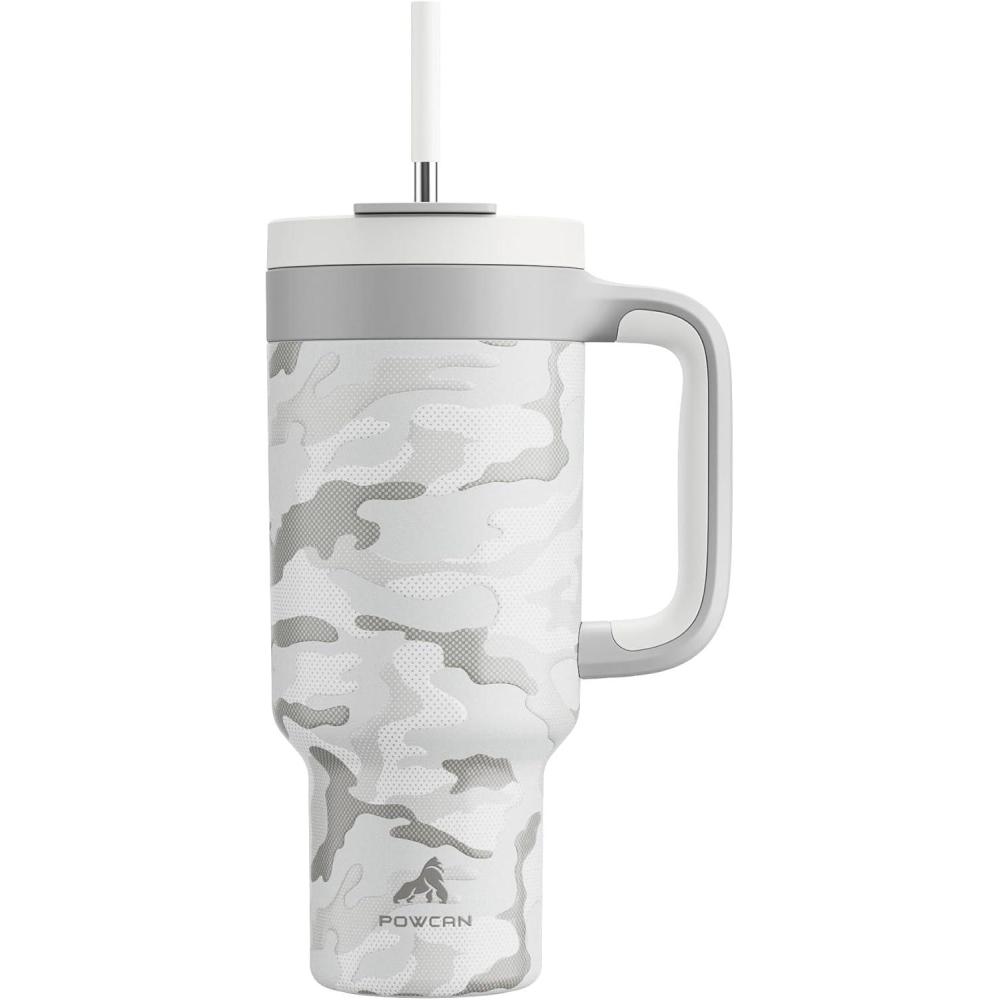 imagePOWCAN 40 oz Tumbler with Handle 2in1 Straw and Sip Lid Leakproof Dishwasher Safe Insulated Stainless Steel Travel Coffee Mug Keeps Cold for 34 Hours Fits in Car Cup Holder AgaveClouded Aspen