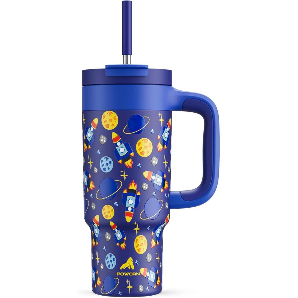 imagePOWCAN 40 oz Tumbler with Handle 2in1 Straw and Sip Lid Leakproof Dishwasher Safe Insulated Stainless Steel Travel Coffee Mug Keeps Cold for 34 Hours Fits in Car Cup Holder AgaveSpace Rocket
