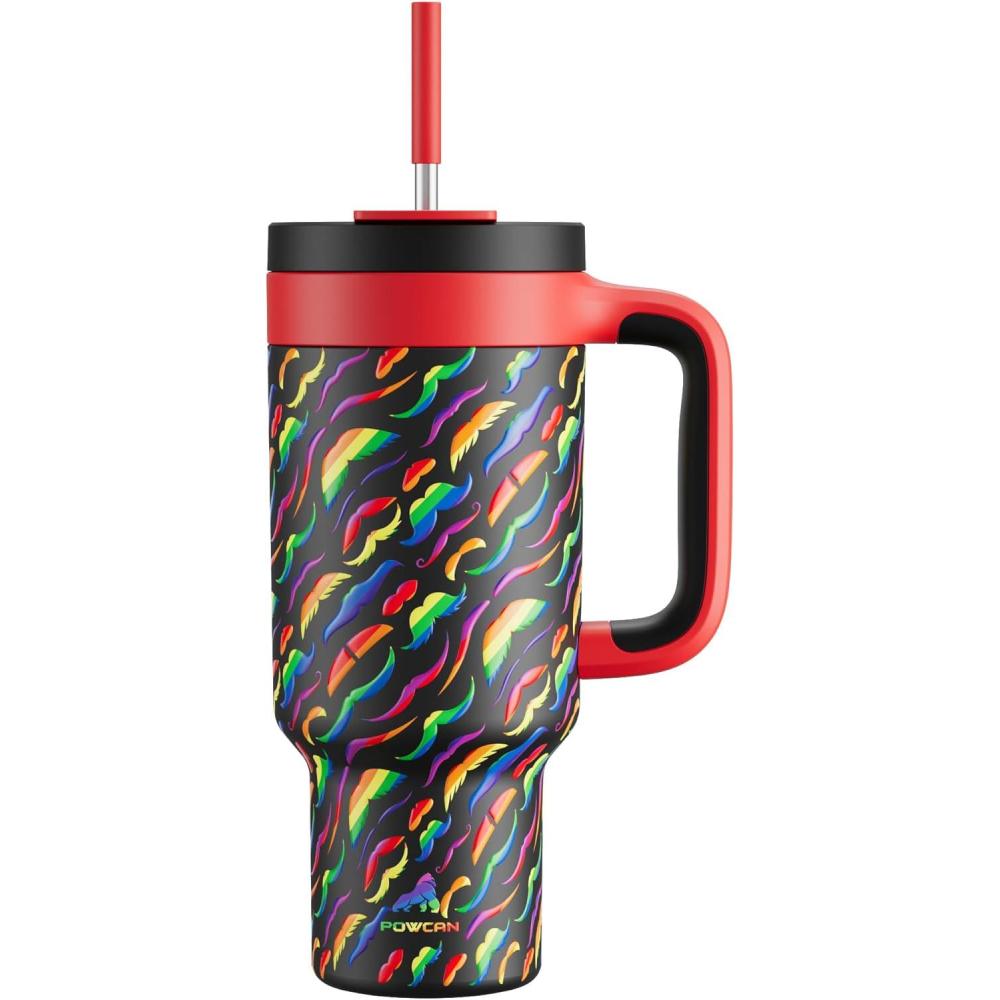 imagePOWCAN 40 oz Tumbler with Handle 2in1 Straw and Sip Lid Leakproof Dishwasher Safe Insulated Stainless Steel Travel Coffee Mug Keeps Cold for 34 Hours Fits in Car Cup Holder AgaveRainbow Whiskers
