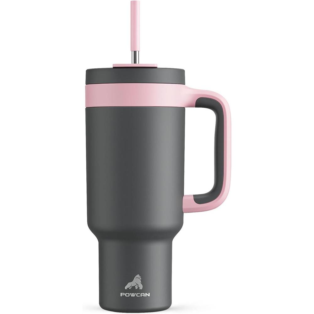 imagePOWCAN 40 oz Tumbler with Handle 2in1 Straw and Sip Lid Leakproof Dishwasher Safe Insulated Stainless Steel Travel Coffee Mug Keeps Cold for 34 Hours Fits in Car Cup Holder AgaveRebellion