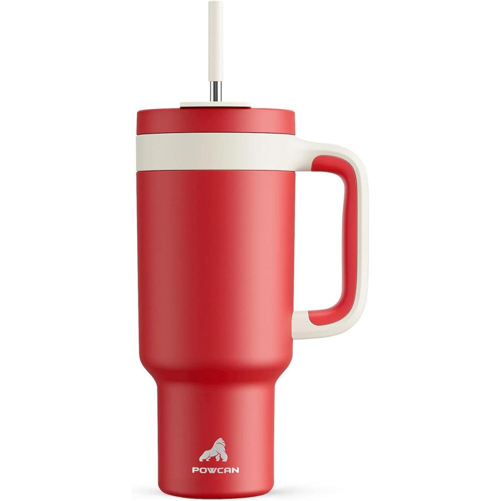 imagePOWCAN 40 oz Tumbler with Handle 2in1 Straw and Sip Lid Leakproof Dishwasher Safe Insulated Stainless Steel Travel Coffee Mug Keeps Cold for 34 Hours Fits in Car Cup Holder AgavePassion