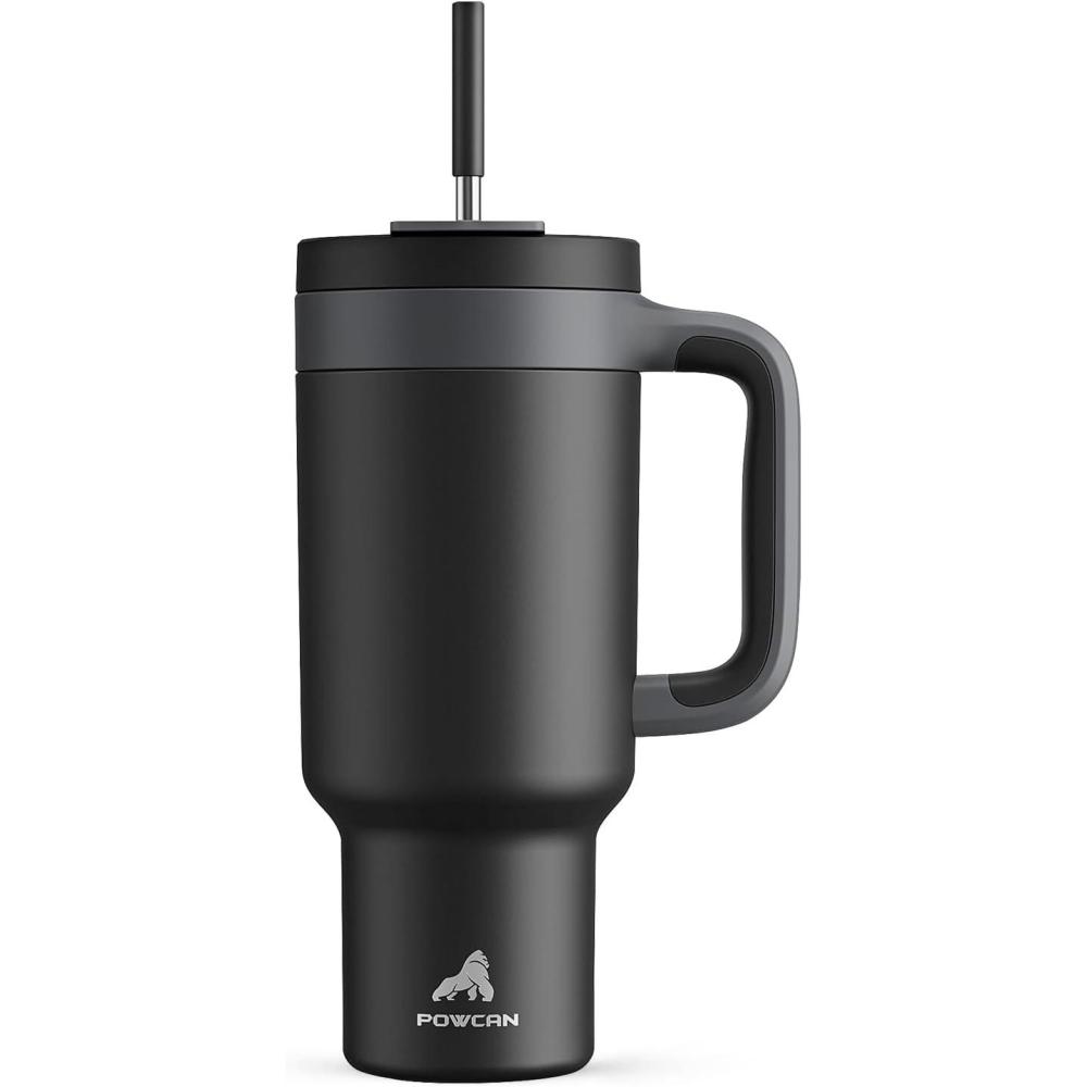 imagePOWCAN 40 oz Tumbler with Handle 2in1 Straw and Sip Lid Leakproof Dishwasher Safe Insulated Stainless Steel Travel Coffee Mug Keeps Cold for 34 Hours Fits in Car Cup Holder AgaveMidnight