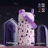 image12 oz Halloween Kids Insulated Water Bottle 2in1 Straw Spout Lid Leakproof BPAFree Keep Cold 24H Stainless Steel Cup for Party School Travel Holiday Gift for Girls Daughters Cotton BooWitching Hour with Carrier Bag