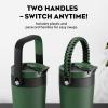 image16 oz Insulated Coffee Mug for Work 2in1 Straw Flip Lid Keep Cold 24H Fit in Car Cupholder Leakproof Stainless Steel Coffee Tumbler with Handle for Travel Outdoor Camping and Gifts DeepseaForest