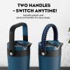 image16 oz Insulated Coffee Mug for Work 2in1 Straw Flip Lid Keep Cold 24H Fit in Car Cupholder Leakproof Stainless Steel Coffee Tumbler with Handle for Travel Outdoor Camping and Gifts DeepseaDeepsea