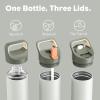 image24 oz Insulated Water Bottle for Sports 3 Lids Leakproof Keep Cold 24H Car Cupholder Friendly Stainless Steel Water Flask with Straw and Spout Caps for Gym School Work Cycling Midnight BlackSage Gray