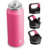 image24 oz Insulated Water Bottle for Sports 3 Lids Leakproof Keep Cold 24H Car Cupholder Friendly Stainless Steel Water Flask with Straw and Spout Caps for Gym School Work Cycling Midnight BlackTropical Pink