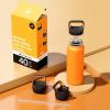 image24 oz Insulated Water Bottle for Sports 3 Lids Leakproof Keep Cold 24H Car Cupholder Friendly Stainless Steel Water Flask with Straw and Spout Caps for Gym School Work Cycling Midnight BlackZesty Orange
