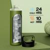 image24 oz Insulated Water Bottle for Sports 3 Lids Leakproof Keep Cold 24H Car Cupholder Friendly Stainless Steel Water Flask with Straw and Spout Caps for Gym School Work Cycling Midnight BlackForest Green