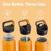 image24 oz Insulated Water Bottle for Sports 3 Lids Leakproof Keep Cold 24H Car Cupholder Friendly Stainless Steel Water Flask with Straw and Spout Caps for Gym School Work Cycling Midnight BlackZesty Orange
