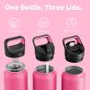 image24 oz Insulated Water Bottle for Sports 3 Lids Leakproof Keep Cold 24H Car Cupholder Friendly Stainless Steel Water Flask with Straw and Spout Caps for Gym School Work Cycling Midnight BlackTropical Pink