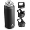 image24 oz Insulated Water Bottle for Sports 3 Lids Leakproof Keep Cold 24H Car Cupholder Friendly Stainless Steel Water Flask with Straw and Spout Caps for Gym School Work Cycling Midnight BlackMidnight Black