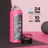 image24 oz Insulated Water Bottle for Sports 3 Lids Leakproof Keep Cold 24H Car Cupholder Friendly Stainless Steel Water Flask with Straw and Spout Caps for Gym School Work Cycling Midnight BlackTropical Pink