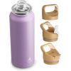 image24 oz Insulated Water Bottle for Sports 3 Lids Leakproof Keep Cold 24H Car Cupholder Friendly Stainless Steel Water Flask with Straw and Spout Caps for Gym School Work Cycling Midnight BlackVintage Lilac