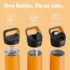 image24 oz Insulated Water Bottle for Sports 3 Lids Leakproof Keep Cold 24H Car Cupholder Friendly Stainless Steel Water Flask with Straw and Spout Caps for Gym School Work Cycling Midnight BlackZesty Orange
