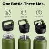 image24 oz Insulated Water Bottle for Sports 3 Lids Leakproof Keep Cold 24H Car Cupholder Friendly Stainless Steel Water Flask with Straw and Spout Caps for Gym School Work Cycling Midnight BlackForest Green