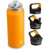 image24 oz Insulated Water Bottle for Sports 3 Lids Leakproof Keep Cold 24H Car Cupholder Friendly Stainless Steel Water Flask with Straw and Spout Caps for Gym School Work Cycling Midnight BlackZesty Orange