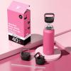 image24 oz Insulated Water Bottle for Sports 3 Lids Leakproof Keep Cold 24H Car Cupholder Friendly Stainless Steel Water Flask with Straw and Spout Caps for Gym School Work Cycling Midnight BlackTropical Pink