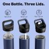 image24 oz Insulated Water Bottle for Sports 3 Lids Leakproof Keep Cold 24H Car Cupholder Friendly Stainless Steel Water Flask with Straw and Spout Caps for Gym School Work Cycling Midnight BlackNavy Blue
