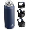 image24 oz Insulated Water Bottle for Sports 3 Lids Leakproof Keep Cold 24H Car Cupholder Friendly Stainless Steel Water Flask with Straw and Spout Caps for Gym School Work Cycling Midnight BlackNavy Blue
