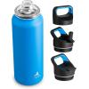 image24 oz Insulated Water Bottle for Sports 3 Lids Leakproof Keep Cold 24H Car Cupholder Friendly Stainless Steel Water Flask with Straw and Spout Caps for Gym School Work Cycling Midnight BlackLake Blue