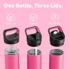 image24 oz Insulated Water Bottle for Sports 3 Lids Leakproof Keep Cold 24H Car Cupholder Friendly Stainless Steel Water Flask with Straw and Spout Caps for Gym School Work Cycling Midnight BlackTropical Pink