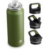 image24 oz Insulated Water Bottle for Sports 3 Lids Leakproof Keep Cold 24H Car Cupholder Friendly Stainless Steel Water Flask with Straw and Spout Caps for Gym School Work Cycling Midnight BlackForest Green