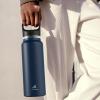 image24 oz Insulated Water Bottle for Sports 3 Lids Leakproof Keep Cold 24H Car Cupholder Friendly Stainless Steel Water Flask with Straw and Spout Caps for Gym School Work Cycling Midnight BlackSage Gray