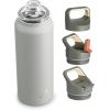 image24 oz Insulated Water Bottle for Sports 3 Lids Leakproof Keep Cold 24H Car Cupholder Friendly Stainless Steel Water Flask with Straw and Spout Caps for Gym School Work Cycling Midnight BlackSage Gray