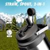 image64 oz Insulated Water Bottle for Gym 2in1 Straw Spout Lid Dual Handle Leakproof Keep Cold 36H Half Gallon Stainless Steel Water Jug for Travel Hiking Cycling Park Workout Picnic MidnightSteel