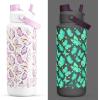 imagePOWCAN 26 oz Insulated Water Bottle with 2in1 Straw and Spout Lid Keep Cold 24H LeakProof Fits in Car Cup Holder Stainless Steel Water Bottle for Sports Travel and School Cotton CandyLuminous Flutter Luminous