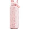 imagePOWCAN 26 oz Insulated Water Bottle with 2in1 Straw and Spout Lid Keep Cold 24H LeakProof Fits in Car Cup Holder Stainless Steel Water Bottle for Sports Travel and School Cotton CandySweetheart Bow