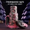 imagePOWCAN 40 oz Halloween Tumbler with Handle 2in1 Straw Lid Leakproof Dishwasher Safe Insulated Stainless Steel Travel Coffee Mug Keeps Cold for 34 Hours Fits in Car Cup Holder Floral Skull