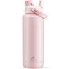 imagePOWCAN 40 oz Insulated Water Bottle with 2in1 Straw and Spout Lid Keep Cold 24H LeakProof BPAFree Double Wall Stainless Steel Water Bottle for Sports Gym Travel and School Be FreeCotton Candy