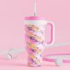imagePOWCAN 40 oz Tumbler with Handle 2in1 Straw and Sip Lid Leakproof Dishwasher Safe Insulated Stainless Steel Travel Coffee Mug Keeps Cold for 34 Hours Fits in Car Cup Holder AgavePink Ladies